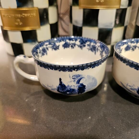Rooster Tea Cups William James Farm Yard Set of 2 Blue & White - Picture 5 of 5